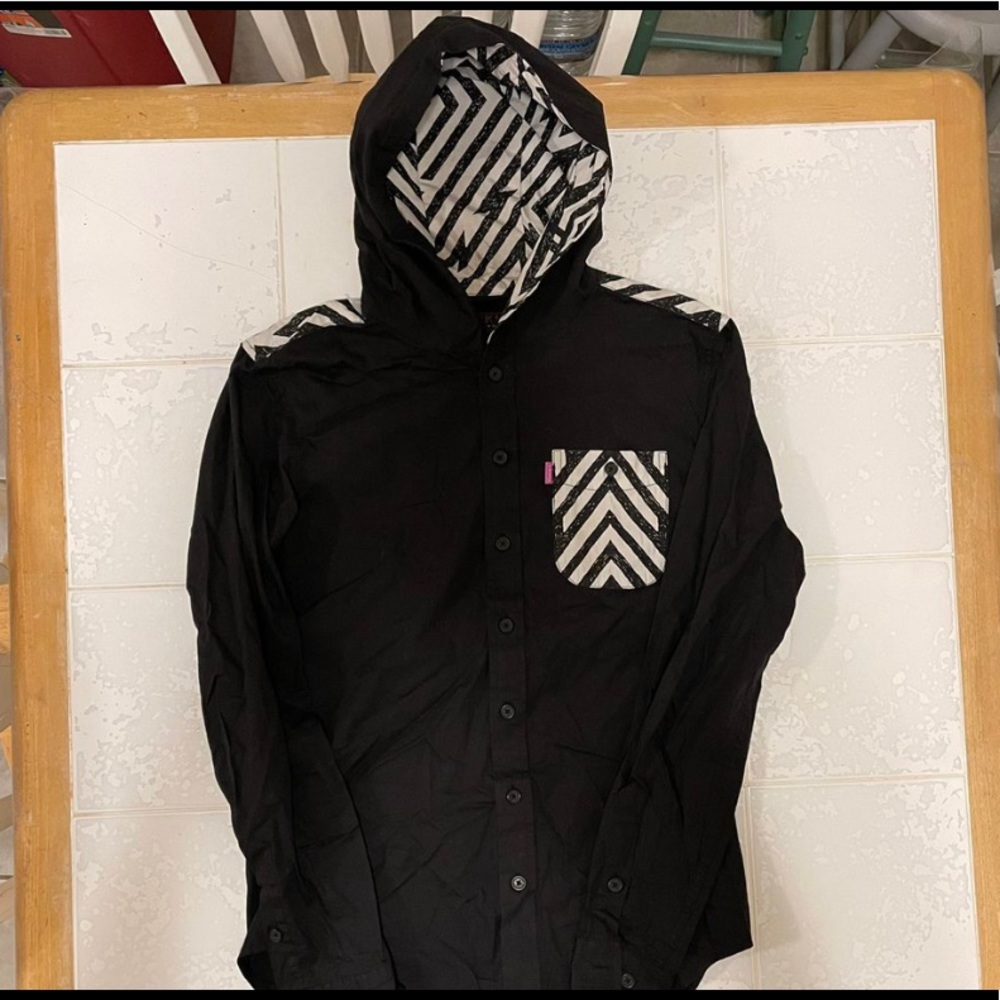 Mishka NYC Craven Hooded Button down shirt size XS
